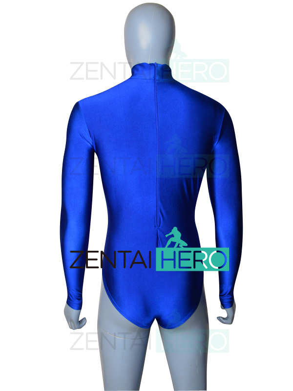 Blue Long Sleeve Spandex Male Gymnastics Costume Leotard